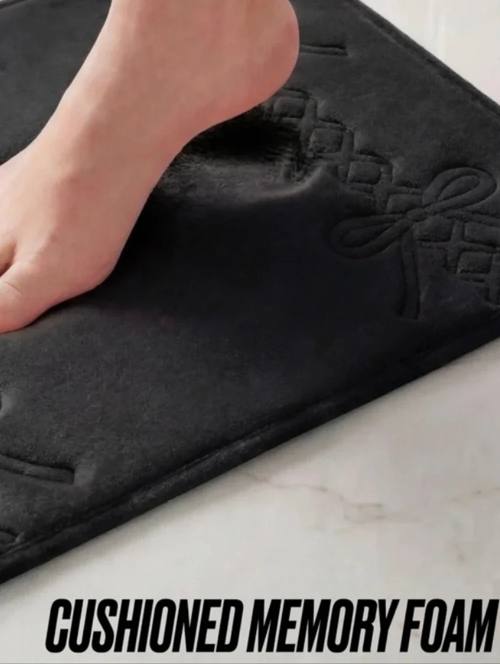 Juicy Couture Home Corset Bows Quilted Memory Foam Bath Rug- Black